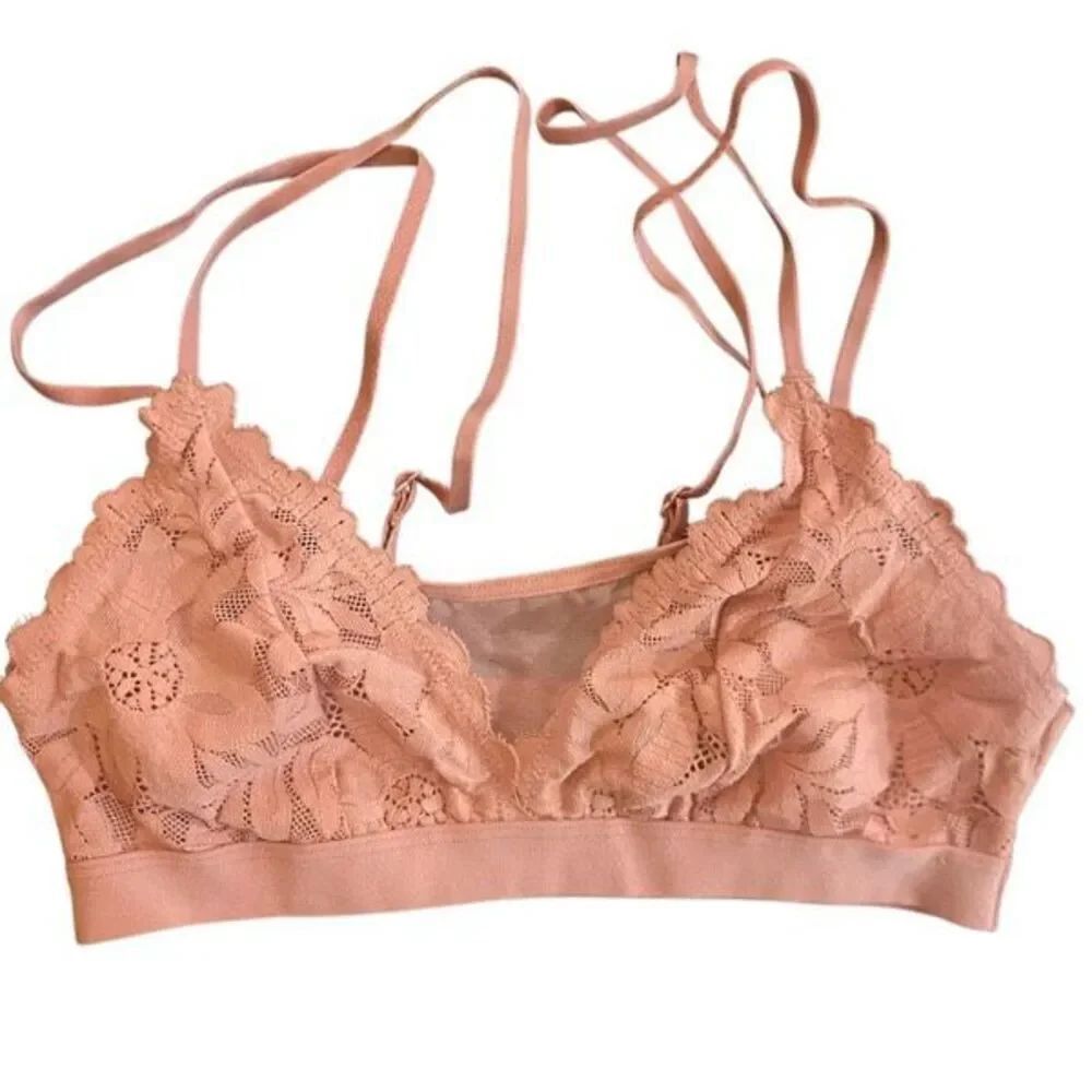 NWT Auden lace bralette adjustable straps lace strappy bra XS light peach color